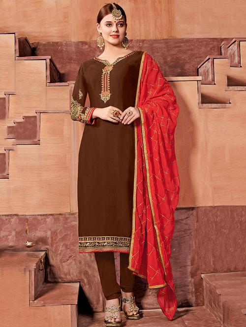 embroidered semi-stitched suit - 15977435 - Very Small Image - 1