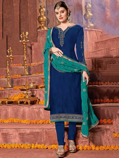 embroidered semi-stitched suit - 15977436 - Very Small Image - 1