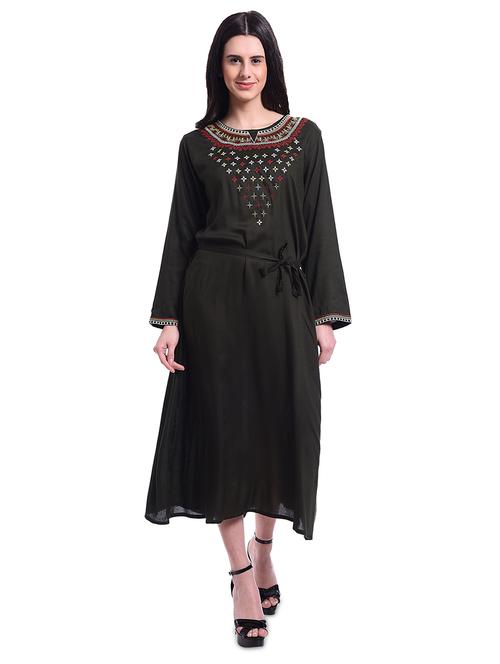 tie up waist embroidered a-line dress - 15977438 - Very Small Image - 1