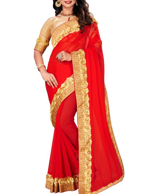 floral lace border red saree with blouse - 15978716 - Very Small Image - 1