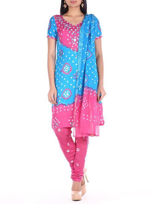 mirror work bandhani unstitched suit - 15978785 - Very Small Image - 1