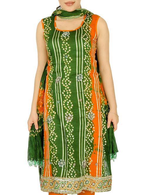 embellished bandhani unstitched suit - 15978810 - Very Small Image - 1