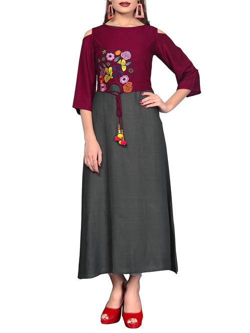 embroidered a-line kurta - 15978935 - Very Small Image - 1
