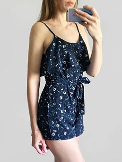 navy blue floral layered tie front romper - 15979275 - Very Small Image - 1