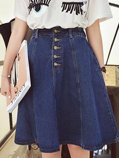 button detail flared denim skirt - 15979352 - Very Small Image - 1
