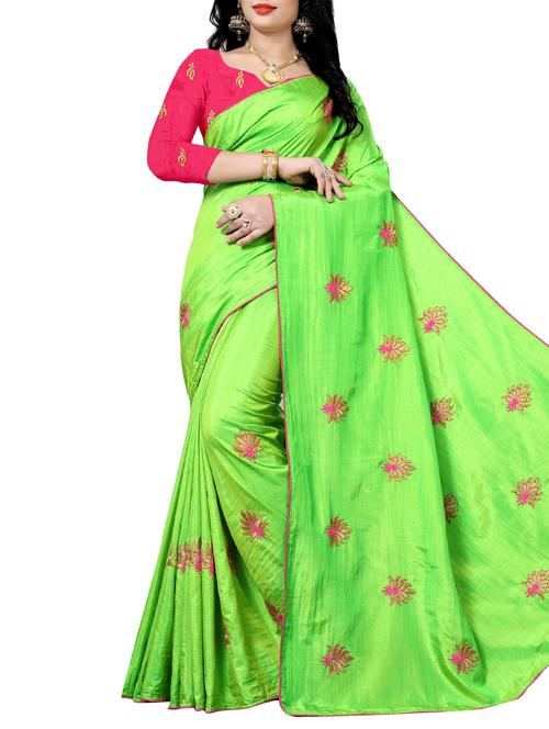 floral parrot green embroidered saree - 15979583 - Very Small Image - 1