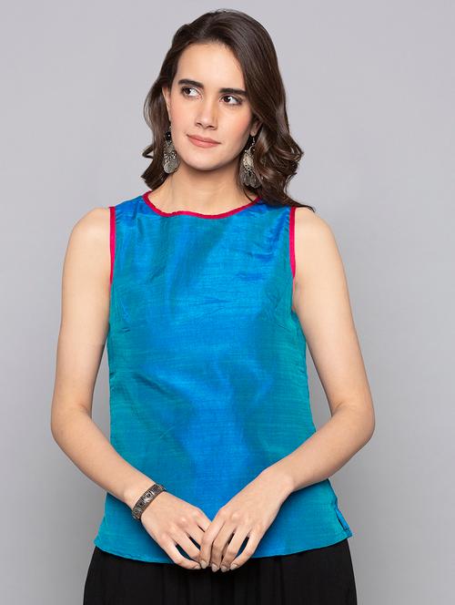 solid turquoise fusion kurti - 15983287 - Very Small Image - 1