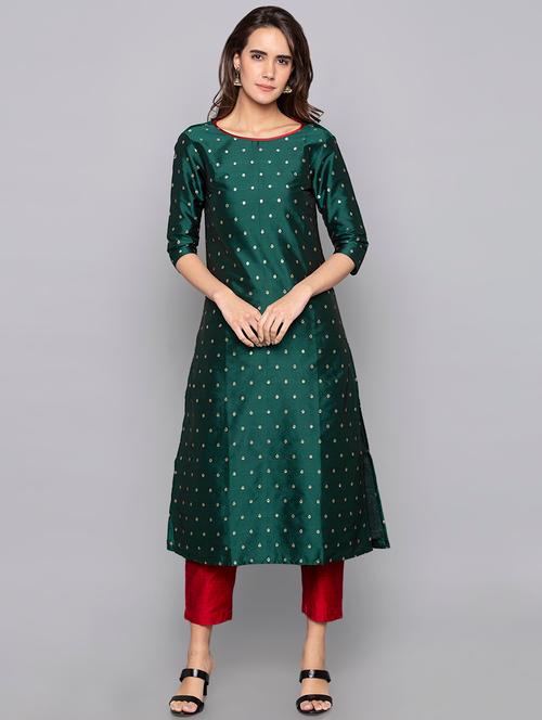 dobby silk blend straight kurta - 15983322 - Very Small Image - 1