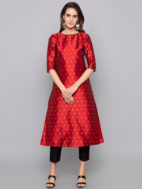 dobby silk blend straight kurta - 15983324 - Very Small Image - 1