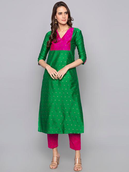 dobby silk blend straight kurta - 15983326 - Very Small Image - 1