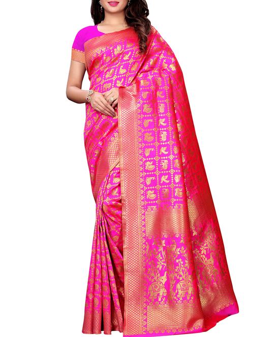 conversational zari motif pink kanjivaram saree with blouse - 15983487 - Very Small Image - 1
