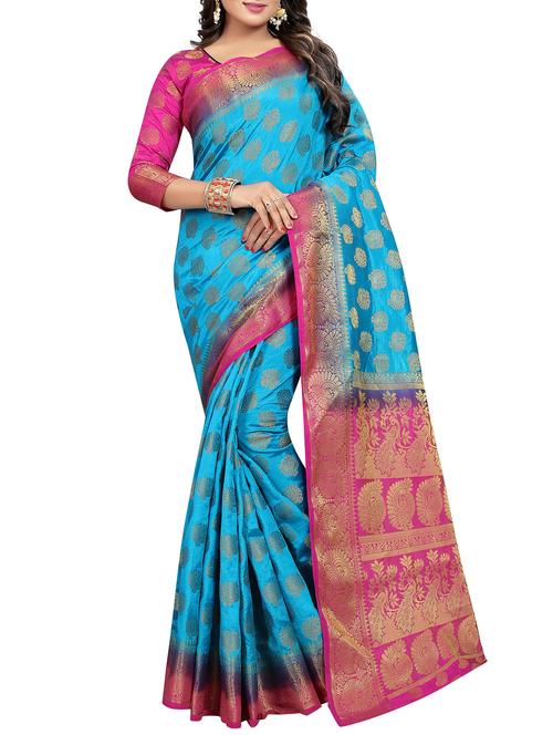 contrast zari border banarasi saree with blouse - 15983901 - Very Small Image - 1