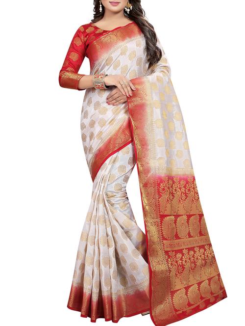 contrast zari border banarasi saree with blouse - 15983905 - Very Small Image - 1
