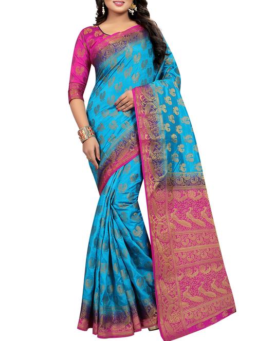 contrast zari border banarasi saree with blouse - 15983907 - Very Small Image - 1