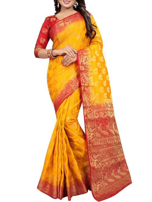 contrast zari border banarasi saree with blouse - 15983912 - Very Small Image - 1