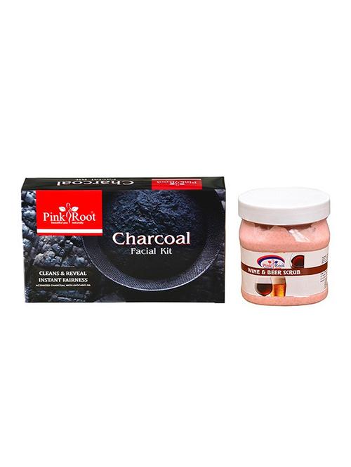pink root charcoal facial kit with wine & beer scrub - 15986128 - Very Small Image - 1