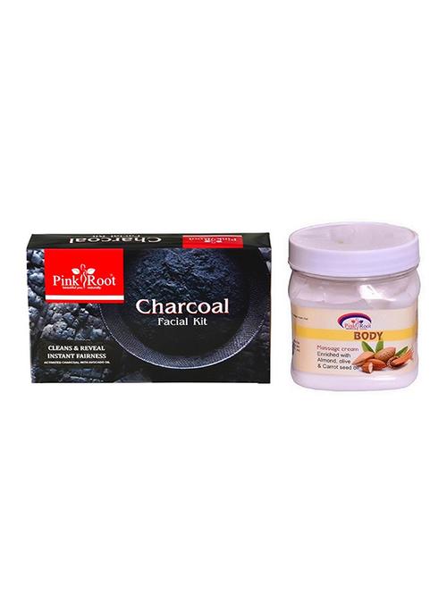 pink root charcoal facial kit with body massage cream - 15986149 - Very Small Image - 1