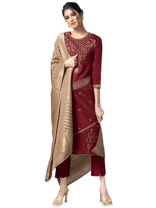embroidered semi-stitched pant suit - 15987496 - Very Small Image - 1