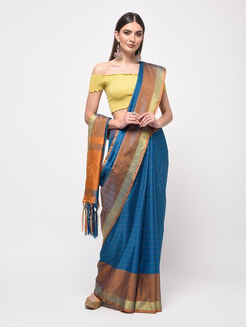 checkered woven saree with blouse - 15987536 - Very Small Image - 1