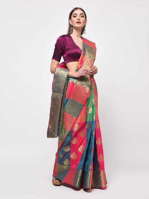 zari motifs banarasi saree with blouse - 15987553 - Very Small Image - 1