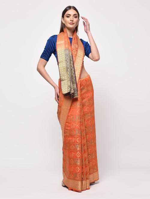 conversational zari motifs kanjivaram saree with blouse - 15987557 - Very Small Image - 1