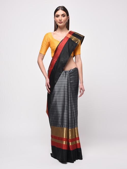 striped zari motif banarasi saree with blouse - 15987561 - Very Small Image - 1