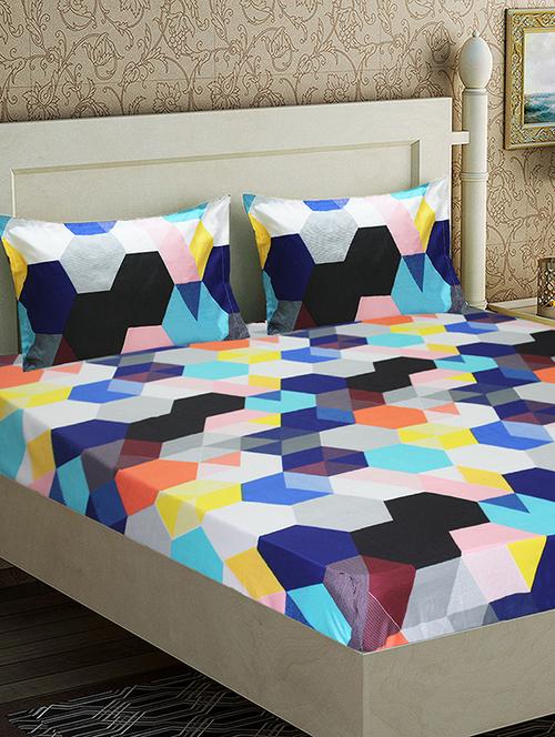 colorful hexagon microfiber double bed sheet with 2 pillow covers - 15987991 - Very Small Image - 1