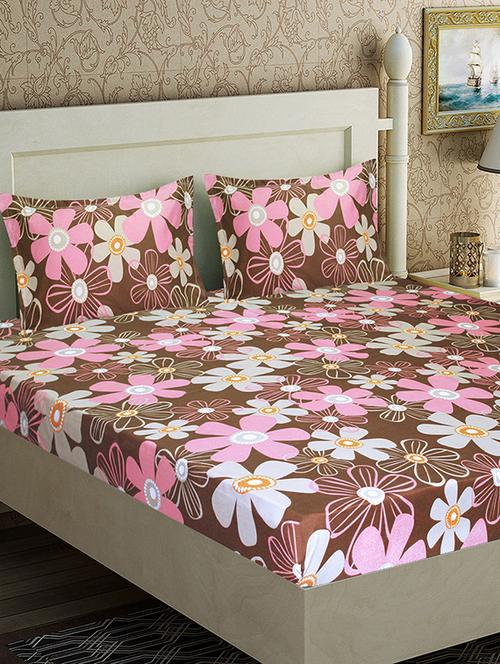 enchanting multi floral microfiber double bed sheet with 2 pillow covers - 15988034 - Very Small Image - 1