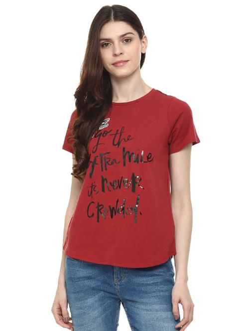 crew neck slogan print tee - 15988153 - Very Small Image - 1