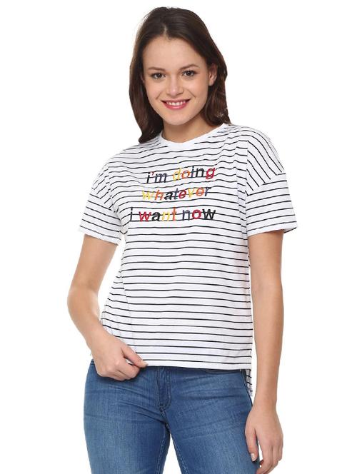 dropped shoulder striped embroidered tee - 15988157 - Very Small Image - 1