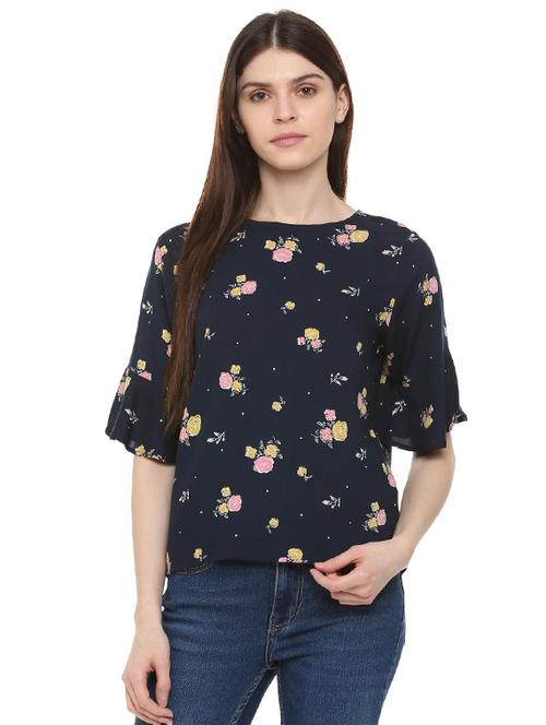 ruffle trim floral top - 15988192 - Very Small Image - 1