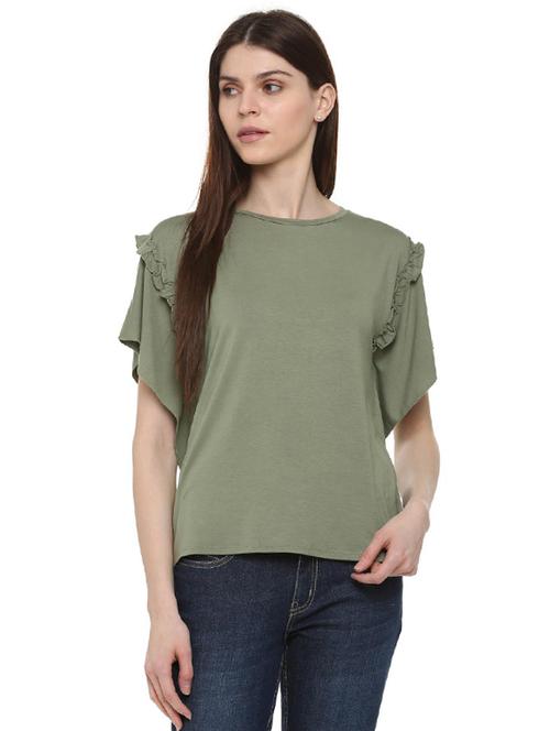 frill trim flared sleeved top - 15988194 - Very Small Image - 1