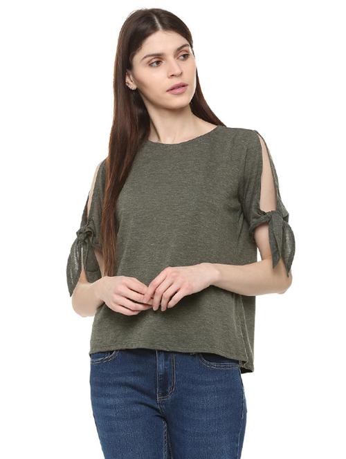 tie up sleeved melange top - 15988196 - Very Small Image - 1