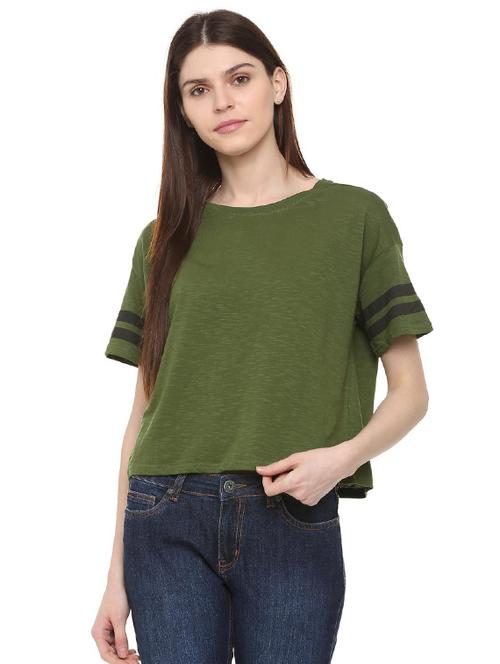 dropped shoulder contrast striped top - 15988199 - Very Small Image - 1