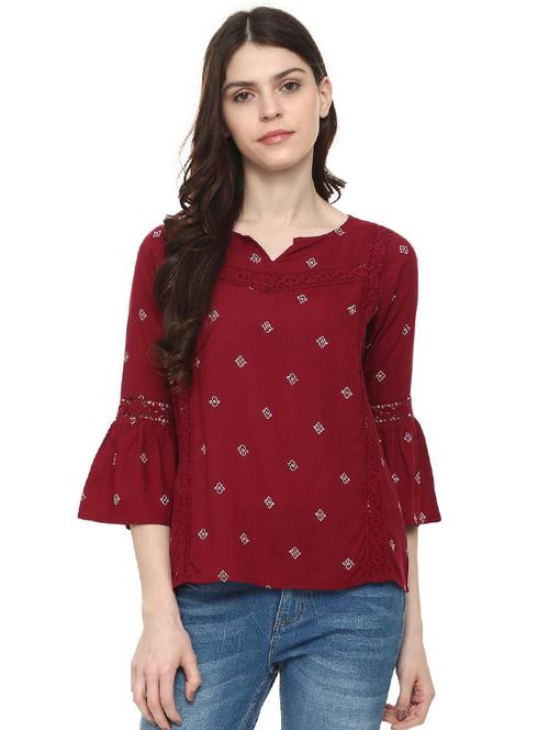 lace detail bell sleeved top - 15988243 - Very Small Image - 1