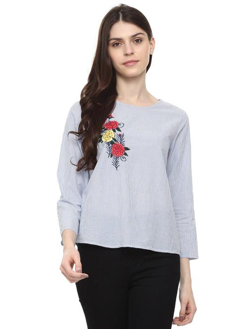 keyhole back embroidered striped top - 15988250 - Very Small Image - 1