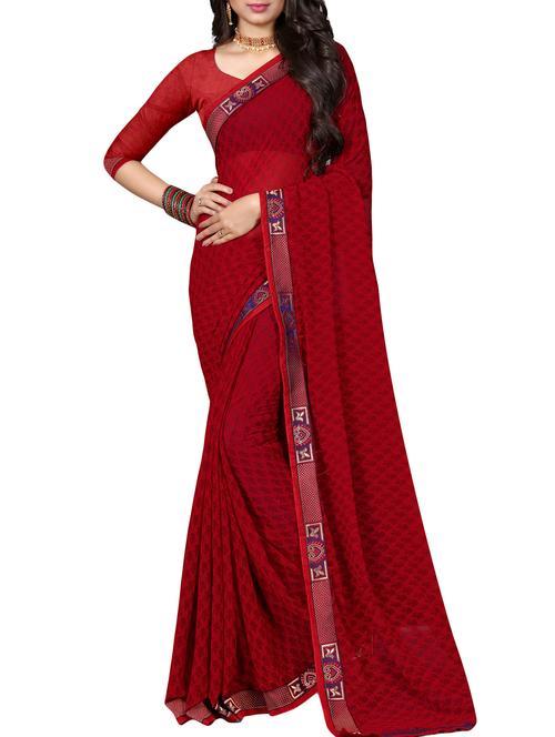 ethnic motifs red printed saree with blouse - 15988547 - Very Small Image - 1