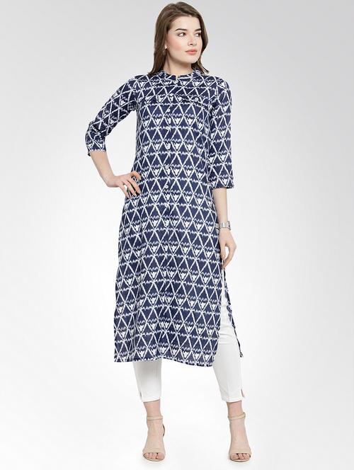 indigo ikat straight kurta - 15988888 - Very Small Image - 1
