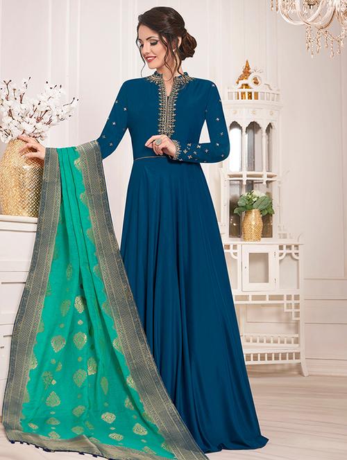 embroidered solid semi-stitched suit - 15988976 - Very Small Image - 1