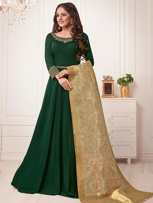 embroidered flared suits semi-stitched suit - 15988980 - Very Small Image - 1