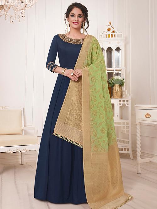 embroidered flared suits semi-stitched suit - 15988982 - Very Small Image - 1