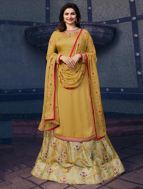 embroidered straight semi-stitched suit - 15988985 - Very Small Image - 1