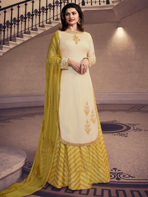 embroidered kurta-skirt semi-stitched suit - 15988988 - Very Small Image - 1