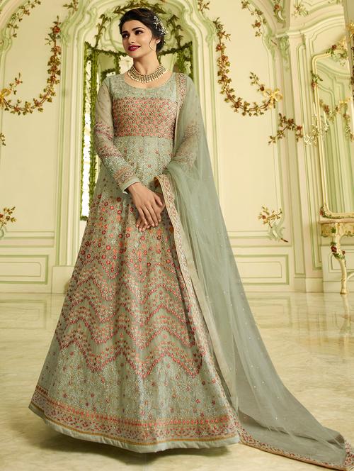 embroidered stright kurta-skirt semi-stitched suit - 15988994 - Very Small Image - 1