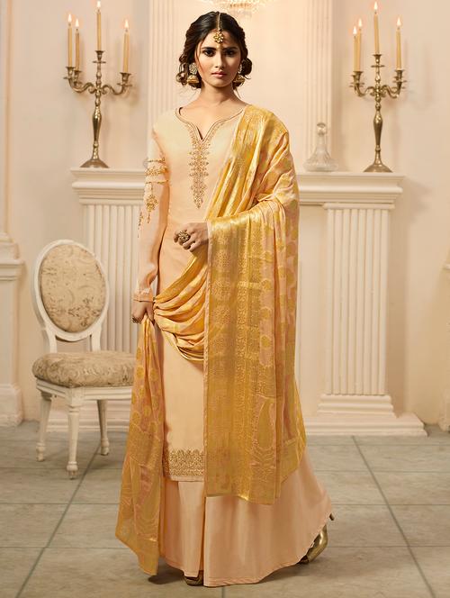 embroidered palazzo suits semi-stitched suit - 15989001 - Very Small Image - 1