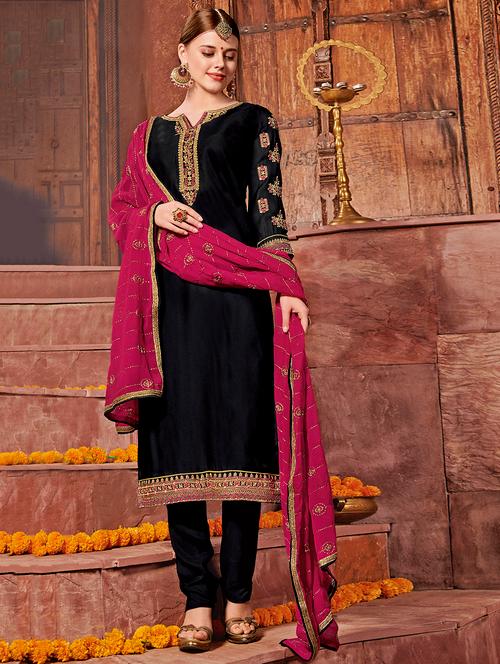 embroidered straight suits semi-stitched suit - 15989008 - Very Small Image - 1