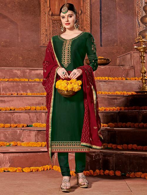 embroidered straight suits semi-stitched suit - 15989010 - Very Small Image - 1