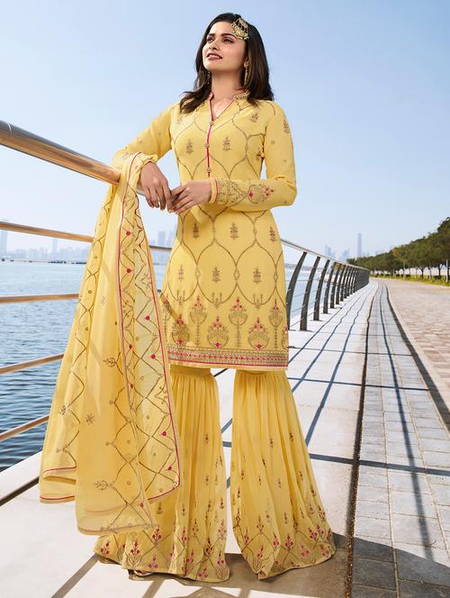 embellished sharara suits semi-stitched suit - 15989016 - Very Small Image - 1