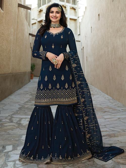 embroidered sharara suits semi-stitched suit - 15989018 - Very Small Image - 1