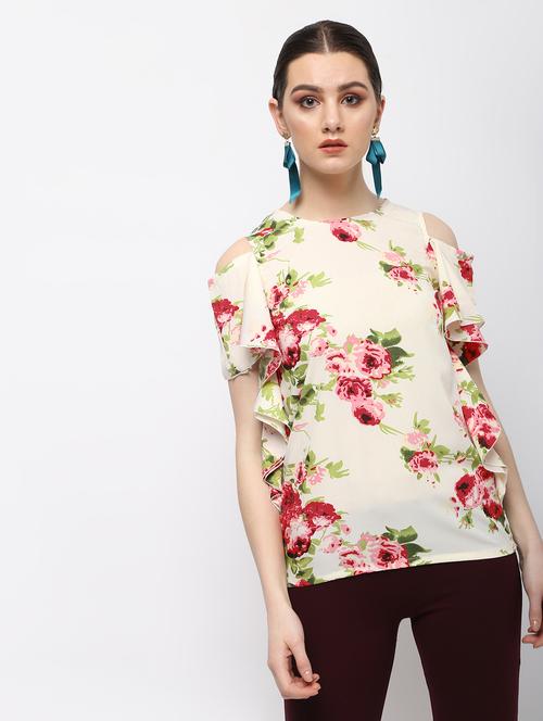 cold shoulder floral ruffle top - 15989961 - Very Small Image - 1